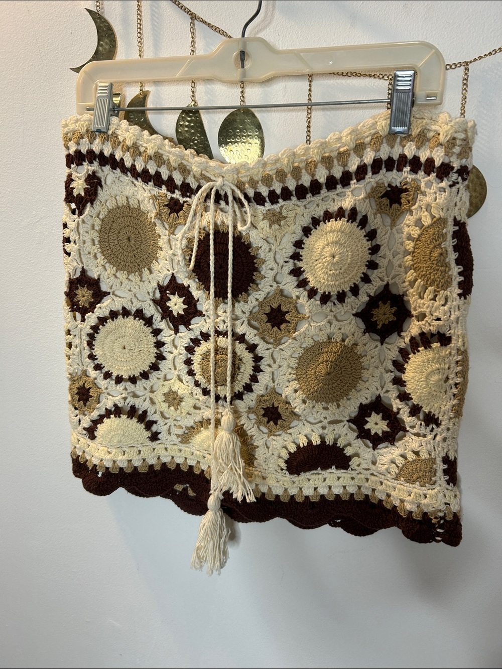 Flook the Label Handmade Crochet Mini Skirt in Cream, Tan & Brown